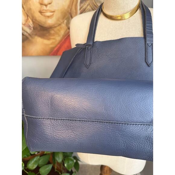 J. Crew Downing Leather Blue Tote Bucket Bag - Picture 3 of 10
